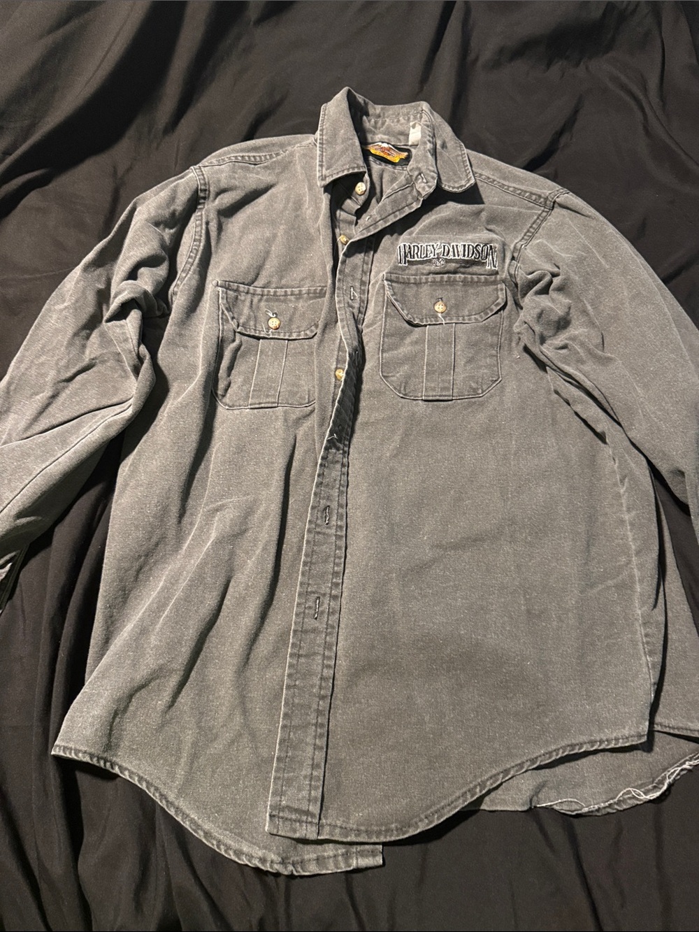 Harley-Davidson Men's Washed Gray Button-Up Shirt Jacket
